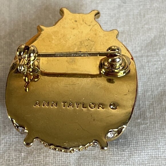 Ann Taylor Ladybug Pin Brooch Gold Tone Black Enamel Clear Rhinestone Vintage - Picture 7 of 8